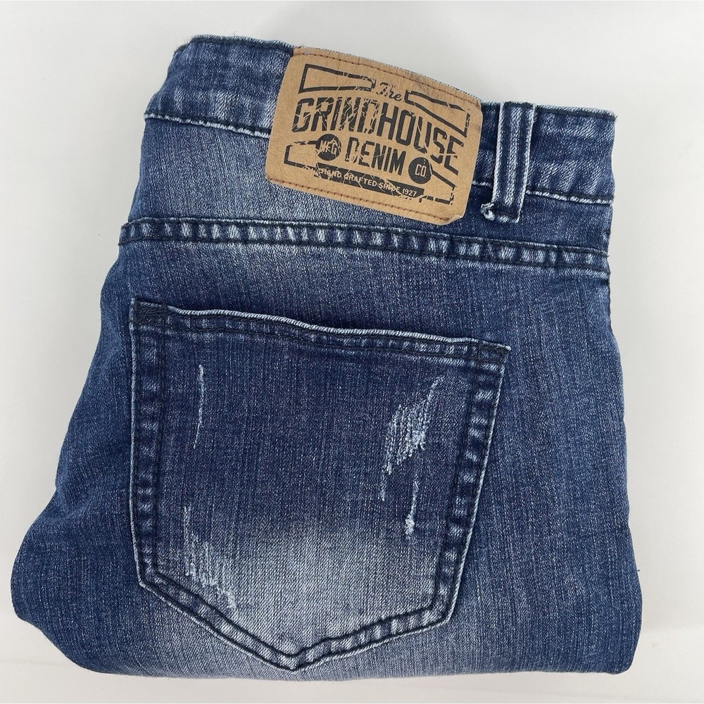 Grindhouse Denim Jeans Mens 38x32 Blue Distressed Ripped Slim Fit Streetwear